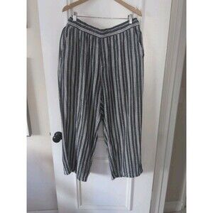 Old Navy Woman’s Pants XL Blue White Striped Wide Leg Linen Cotton Blend Spring